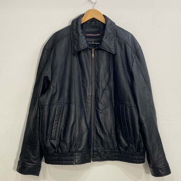 Charles Klein XXL Leather Bomber Jacket Black - Picture 1 of 10
